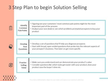 3 step plan to begin solution selling ppt powerpoint presentation slides show