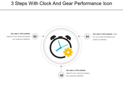 3 steps with clock and gear performance icon