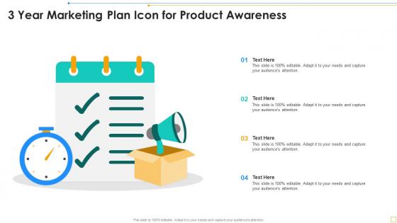 3 Year Marketing Plan Icon For Product Awareness
