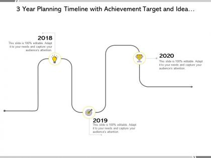 3 year planning timeline with achievement target and idea bulb roadmap
