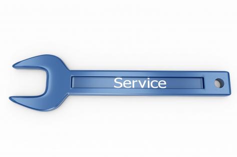 3d blue color wrench with word service stock photo