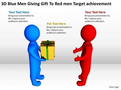 3d blue men giving gift to red men target achievement ppt graphic icon