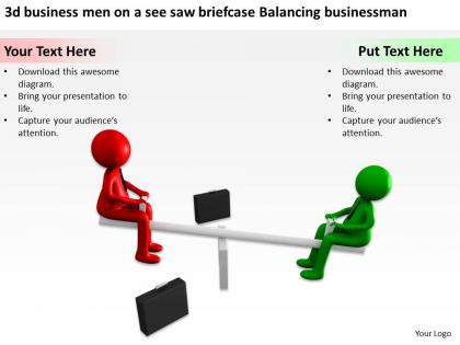 3d business men on a see saw briefcase balancing businessman ppt graphic icon