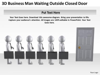 3d business men waiting outside closed door ppt graphics icons