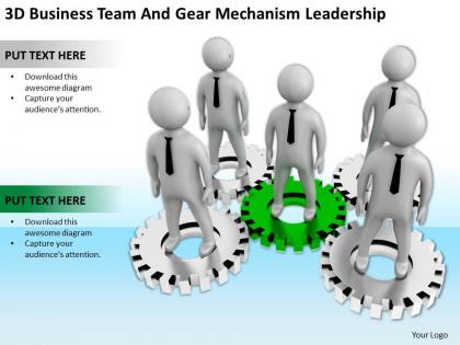 3d business team and gear mechanism leadership ppt graphics icons powerpoin