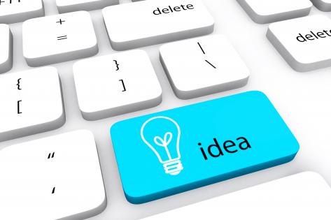 3d button with keyboard with word idea and bulb stock photo