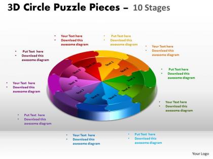3d circle puzzle diagram 10 stages slide layout 5 3