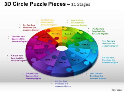 3d circle puzzle diagram 11 stages slide layout 4 ppt templates 0412