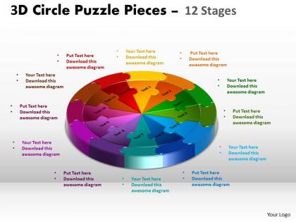 3d circle puzzle diagram 12 stages slide layout 5