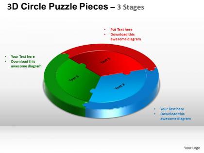 3d circle puzzle diagram 3 stages slide layout 5 ppt templates 0412