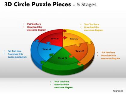 3d circle puzzle diagram 5 stages slide layout 1
