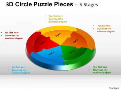 3d circle puzzle diagram 5 stages slide layout 5 ppt templates 0412