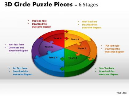3d circle puzzle diagram 6 stages slide layout 1