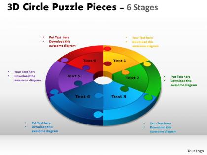 3d circle puzzle diagram 6 stages slide layout 4