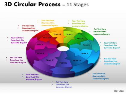 3d circular process cycle diagram chart 11 stages design 2 powerpoint slides and ppt templates 0412