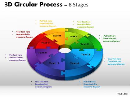 3d circular process cycle diagram chart 8 stages design 3 powerpoint slides and ppt templates 0412 6