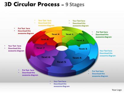 3d circular process cycle diagram chart 9 stages design 2 powerpoint slides and ppt templates 0412
