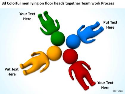 3d colorful men lying on floor heads together team work process ppt graphic icon
