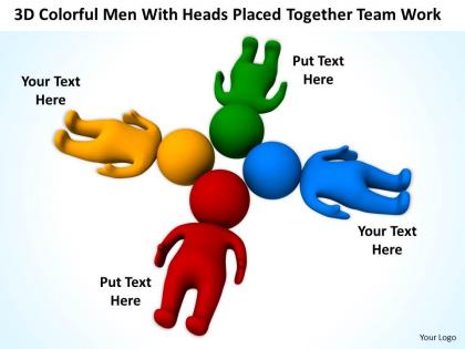 3d colorful men with heads placed together team work ppt graphic icon