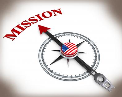 3d compass pointing on mission with us flag stock photo
