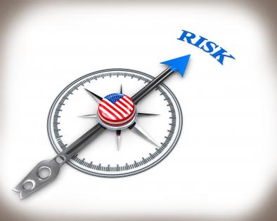 3d compass with word risk and us flag stock photo
