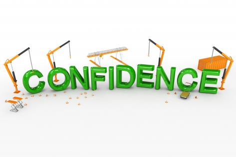3d crane and text of confidence with hurdles stock photo