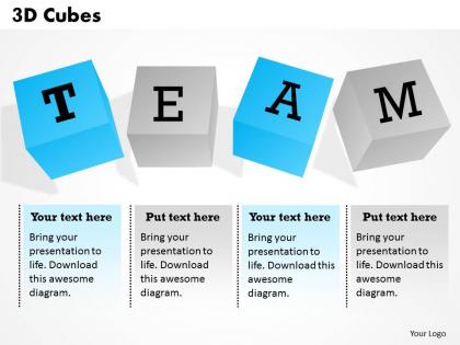 3d cubes team powerpoint template slide