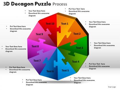 3d decagon puzzle process powerpoint slides