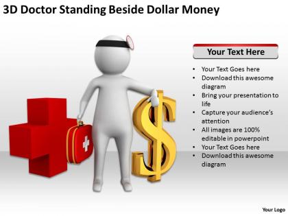 3d doctor standing beside dollar money ppt graphics icons powerpoint