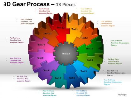 3d gear process 13 pieces style 2 powerpoint slides and ppt templates 0412
