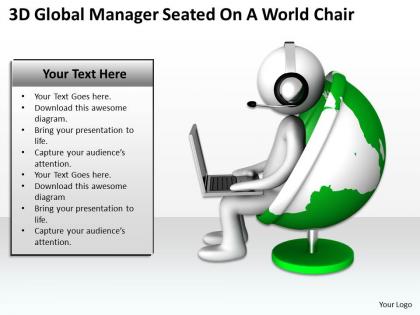 3d global manager seated on a world chair ppt graphics icons powerpoint