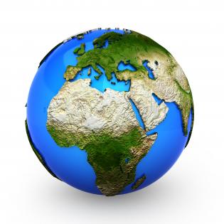 3d globe with world map stock photo
