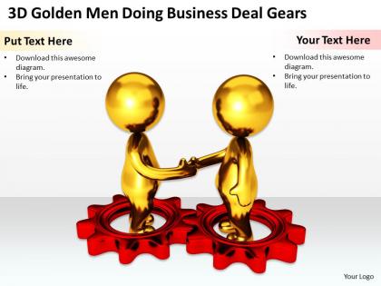 3d golden men doing business deal gears ppt graphics icons powerpoint