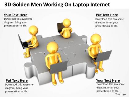 3d golden men working on laptop internet ppt graphics icons powerpoint