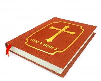 3d graphic of holy bible book on white background stock photo