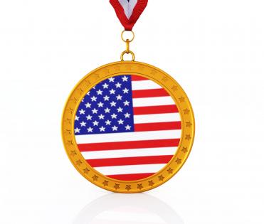 3d graphic of medal with flag of america stock photo