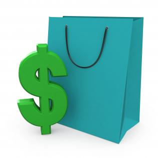 3d graphic of shopping bag with dollar stock photo