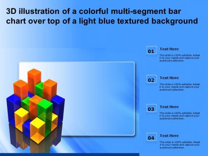 3d illustration of a colorful multi segment bar chart over top of a light blue textured background