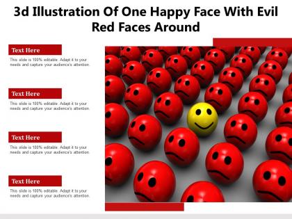 3d illustration of one happy face with evil red faces around