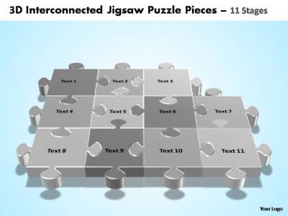3d interconnected jigsaw puzzle pieces 11 stages powerpoint templates
