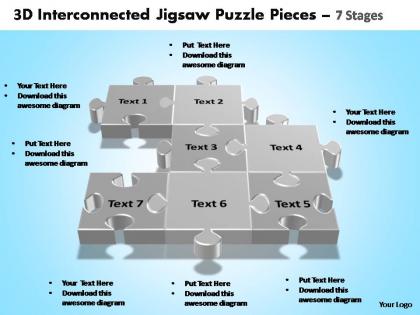 3d interconnected jigsaw puzzle pieces 7 stages powerpoint templates