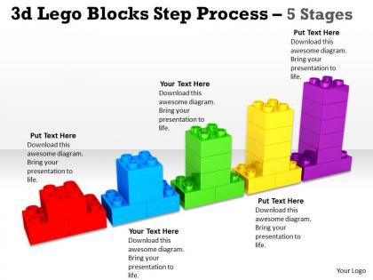3d lego blocks step process 5 stages