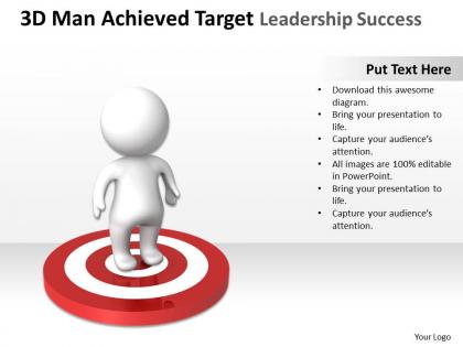 3d man achieved target leadership success ppt graphics icons
