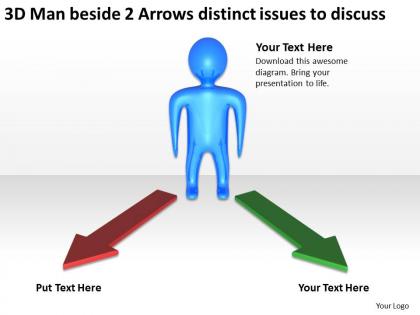 3d man beside 2 arrows distinct issues to discuss ppt graphics icons