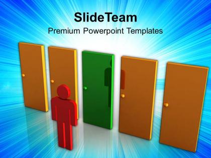 3d man choosing between the doors success powerpoint templates ppt themes and graphics 0113