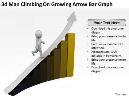 3d man climbing on growing arrow bar graph ppt graphics icons