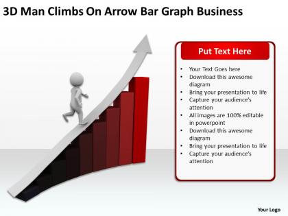 3d man climbs on arrow bar graph business ppt graphic icon