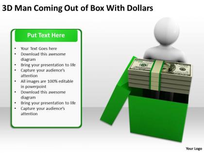 3d man coming out of box with dollars ppt graphics icons powerpoint