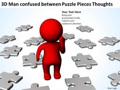 3d man confused between puzzle pieces thoughts ppt graphics icons