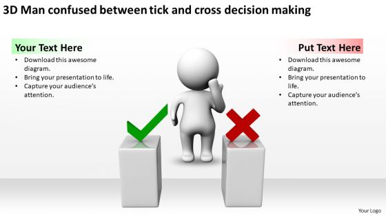 3d man confused between tick and cross decision making ppt graphics icons
